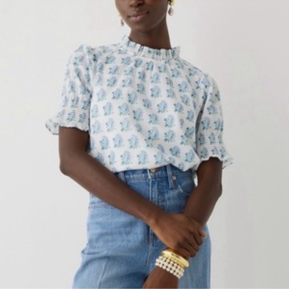 J Crew + SZ Paisley Ruffle Sleeve Top